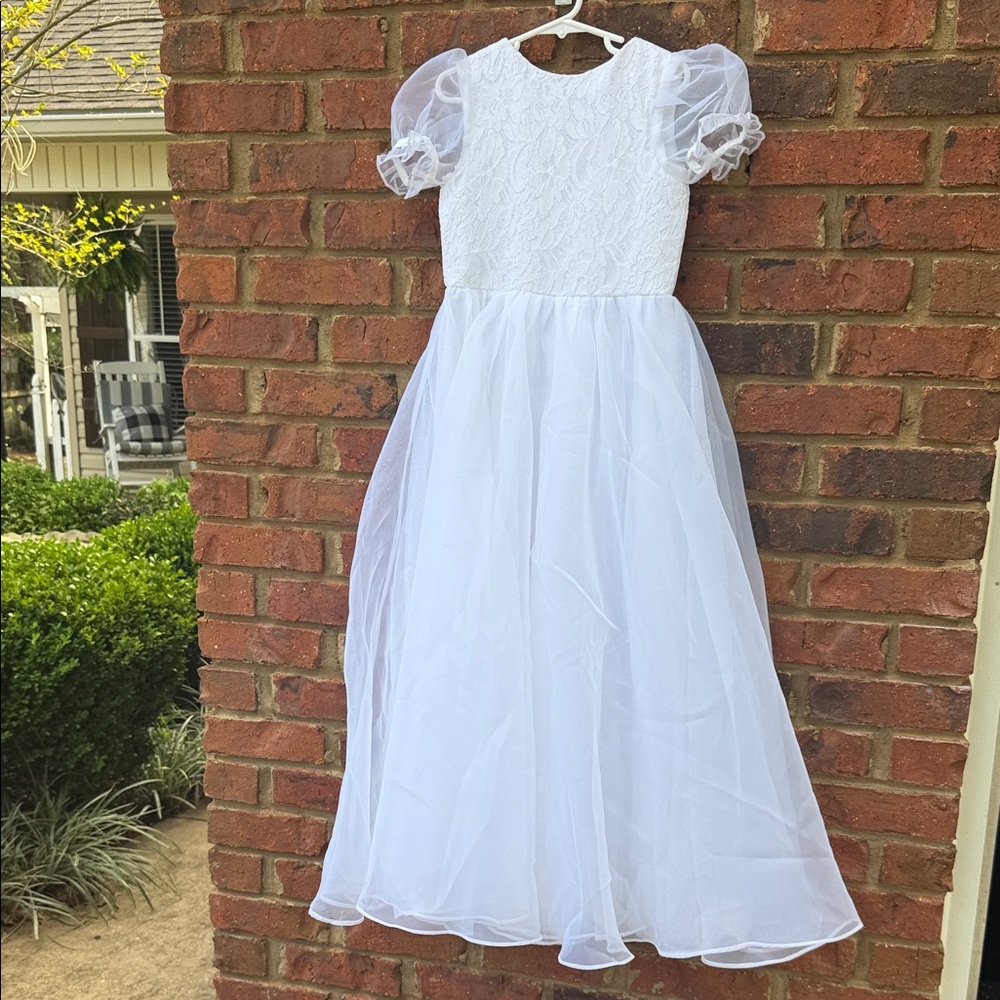 Communion Flower girl  White Lace & Tulle Party Dress size 8-10